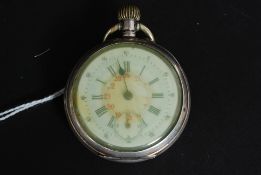 An antique French white metal ( silver marked ' 800 ' ) pocket watch  / stop watch.