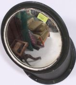 An original vintage mid century Double Decker Bus drivers convex mirror in olive green metal body (