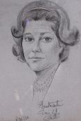 A good mid 20th century vintage 3/4 portrait pencil study painting being framed and glazed being