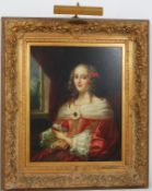 A large 19th century style oil on canvas painting - portrait 3/4 study of a lady set within an