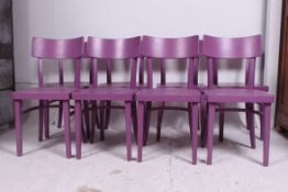 A set of 8 new painted purple  ( original ) cafe chairs having panel seats and back rests