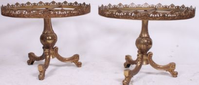 2 good 1950's gilt brass rococo coffee / occasional table bases of circular form raised on tripod