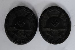 2x WWII Second World War Third Reich Nazi ' Wound Badge ' in black - Black (3rd class,