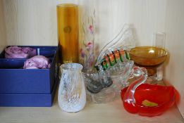A collection of studio glass to include a Caithness vase together with a Murano fish ornament and