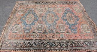 A 19th century large  Caucasian Soumakh handmade rug having natural dyes with reg,