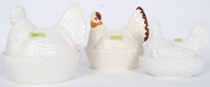 A collection of 3 ceramic chicken crock pots to include a Portmeirion example,