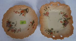 Royal Worcester China Works Blush Ivory Grainger & co decorative Plate along with another both with