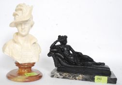 A Gianneti marble and plaster figurine with another resin set and marble socle bust