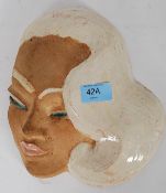 A 1960's post war Art Deco ceramic wall masque of Diana Dors reputedly made by a potter in Clifton,