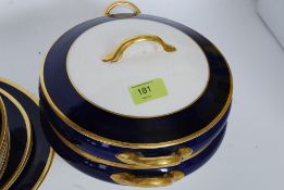 A vintage early 20th century Bridgewood part dinner service in blue and white to include dinner