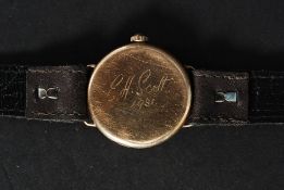 A 1930`s 9ct gold Omega wristwatch with roman numerals and subsidiary seconds dial,