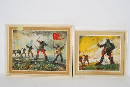 2 mid 20th century oil on board paintings of Archers by Esmond Knight.