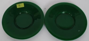 A pair of antique 19th Century export ware peking Chinese glass plates Emerald Green D21cm