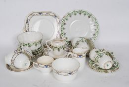 Two part service tea sets along with a tea pot stamped Flanders with sliding lid,