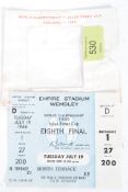 A 1966 WORLD CUP eight final ticket fort the match played at Wembley on Tuesday July 19.