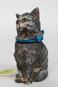 A 20th century Austrian style cold painted bronze opening inkwell in the form of a cat.