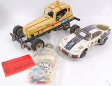 RC CARS; Two vintage handmade RC cars - one with a glow plug engine fitted, the other electric.