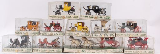 BRUMM; A collection of 11x Italian Brumm diecast model horse carriages.