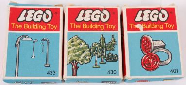 LEGO; A collection of 3x vintage boxed accessories to include 401 Wheels,