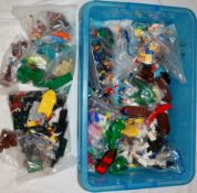 LEGO; A good assorted box of vintage loose Lego to include minifigs, horses,