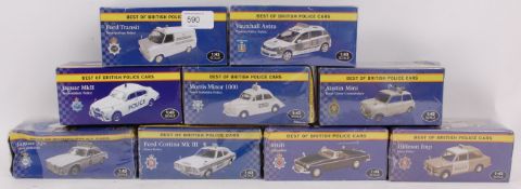 POLICE CARS; 9x ' Best Of British Police Cars ' 1:43 scale boxed diecast model cars.