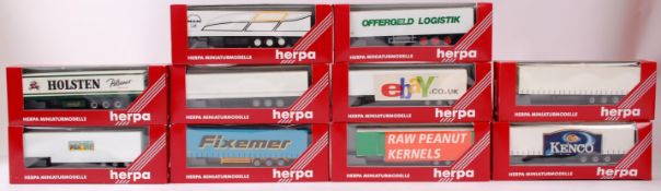 HERPA; A collection of 10x Herpa 1:76 scale diecast model advertising lorry trailers.