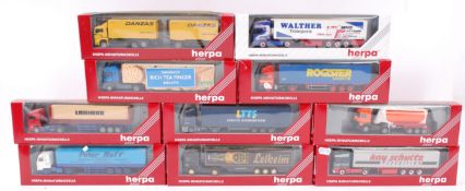 HERPA; A collection of 10x Herpa 1:76 scale diecast model advertising lorries and trailers.