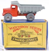 MOKO LESNEY; An original vintage Moko Lesney diecast model No. 6 Quarry Truck.