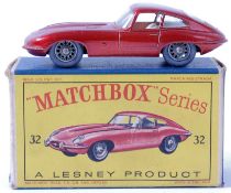 MATCHBOX LESNEY; An original vintage Matchbox Lesney 32 E Type Jaguar diecast model.