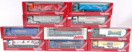 HERPA; A collection of 10x Herpa 1:76 scale diecast model advertising lorries and trailers.