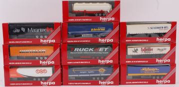 HERPA; A collection of 10x Herpa 1:76 scale diecast model advertising lorry trailers.