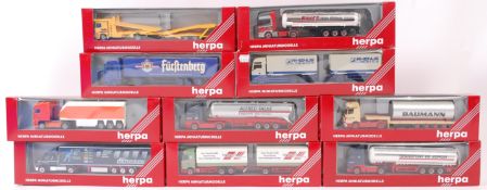 HERPA; A collection of 10x Herpa 1:76 scale diecast model advertising lorries and trailers.