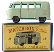 MATCHBOX LESNEY; An original vintage Matchbox Lesney No. 34 Volkswagen Camping Car.