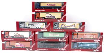 HERPA; A collection of 10x Herpa 1:76 scale diecast model advertising lorries and trailers.