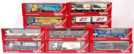 HERPA; A collection of 10x Herpa 1:76 scale diecast model advertising lorries and trailers.
