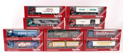 HERPA; A collection of 10x Herpa 1:76 scale diecast model advertising lorries and trailers.
