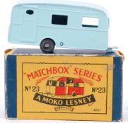 MOKO LESNEY; An original vintage Moko Lesney diecast model No. 23 Berkeley Cavalier Caravan.
