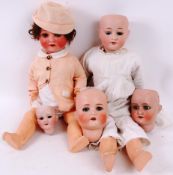DOLLS; A good selection of antique dolls and dolls' heads, comprising of a Hermann Steiner doll,