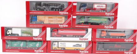 HERPA; A collection of 10x Herpa 1:76 scale diecast model advertising lorries and trailers.