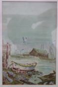 Water colour of docks and birds framed a