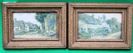 2 framed prints of cottages H8 W14cm