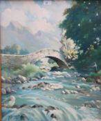 Oil on board of a river scene with fishe