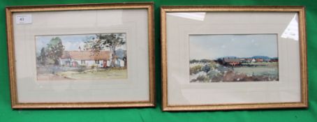 Water colour countryview pair signed by