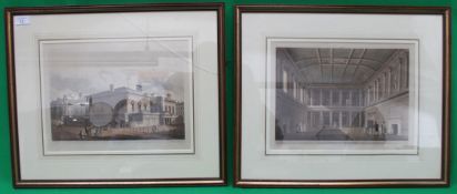 A pair of lithograph prints of buildings