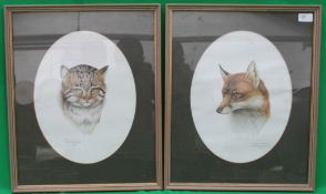 Print of a fox and a print of a cat both