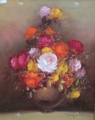 Oilon canvas of a vase and flowers signe