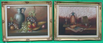 Pair of oil on canvas paintings one of f