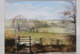 Water colour of a counryside scene by Ho