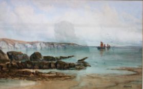 Water colour beach and cliffs by E watso