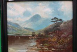 Oil painting of Deer and the Mountainsid